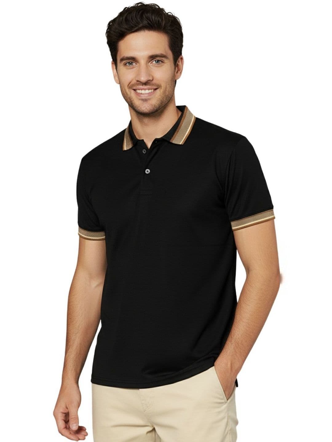 Leotude Solid Polo Collar Cotton T-shirt - view 1