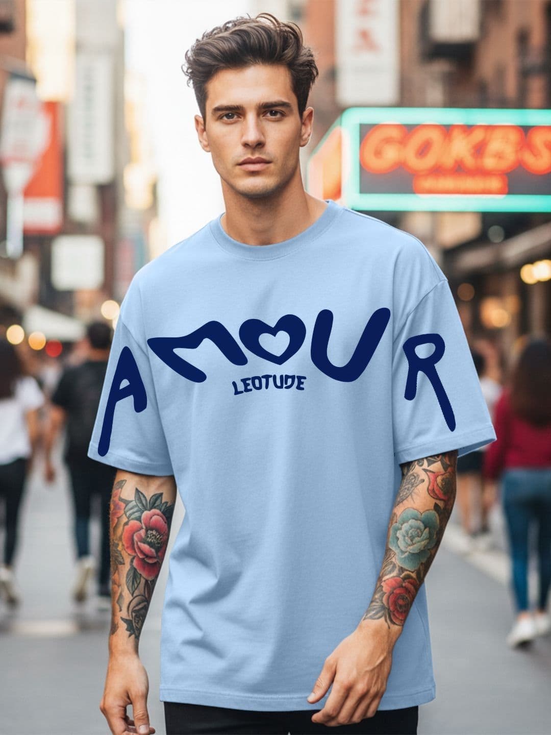 Leotude Men Typography Printed Round Neck Cotton Oversized T-shirt - view 1