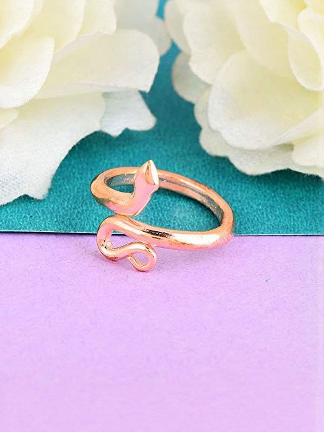 DZINETRENDZ Brass Metal Copper Finish Nagdevta Snake Adjustable Finger Ring - view 1