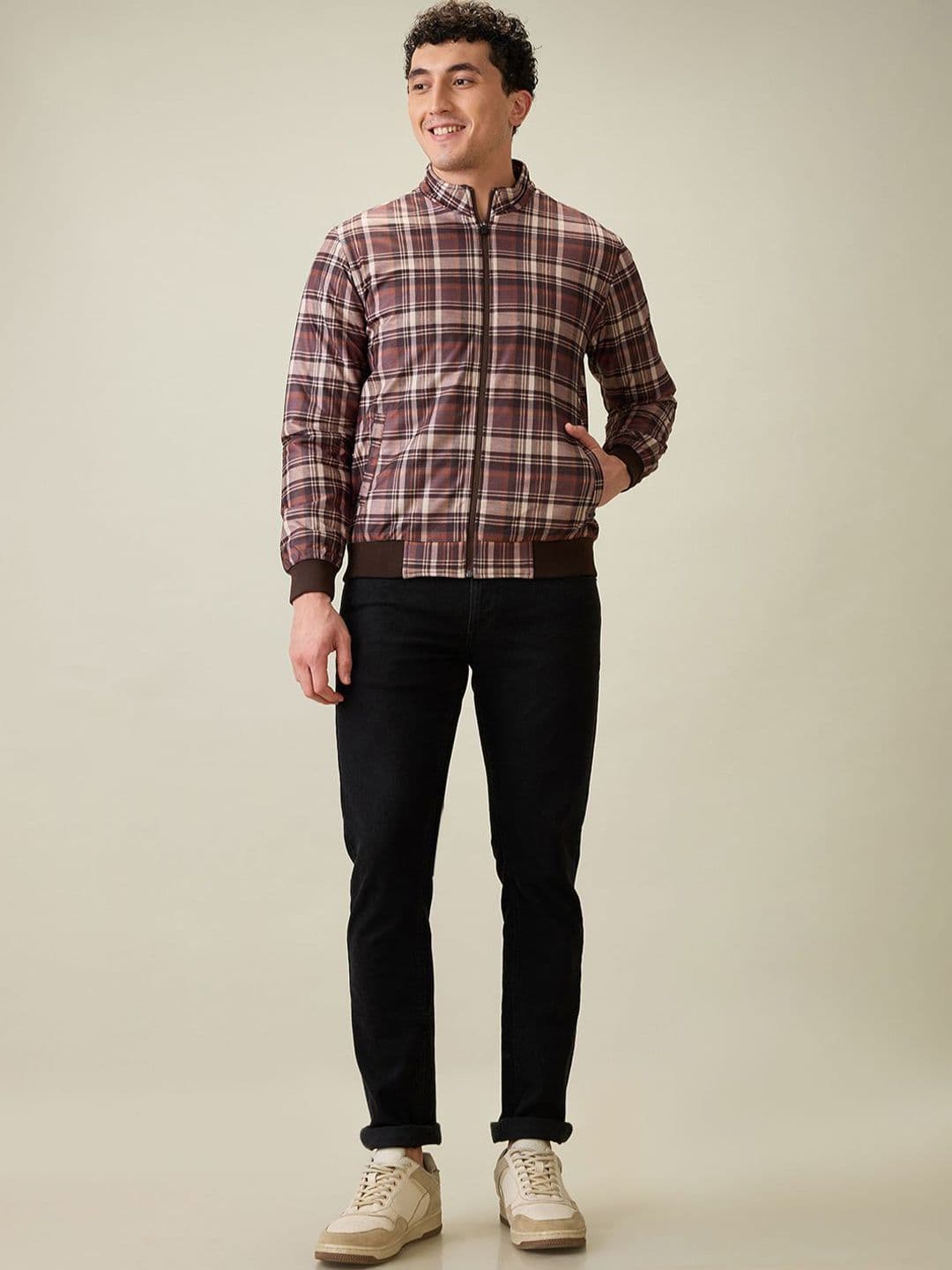 Parx Men Mock Collar Checked Bomber Jacket - view 1