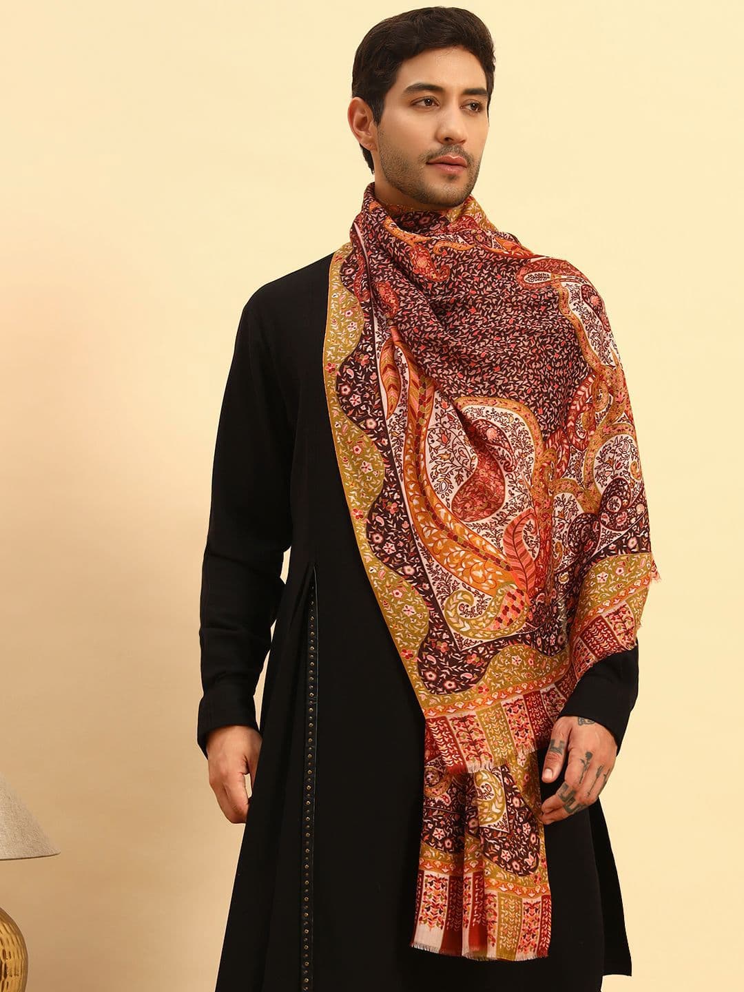 Pashmoda Men Ethnic Motifs Royal Embers Stole - view 1