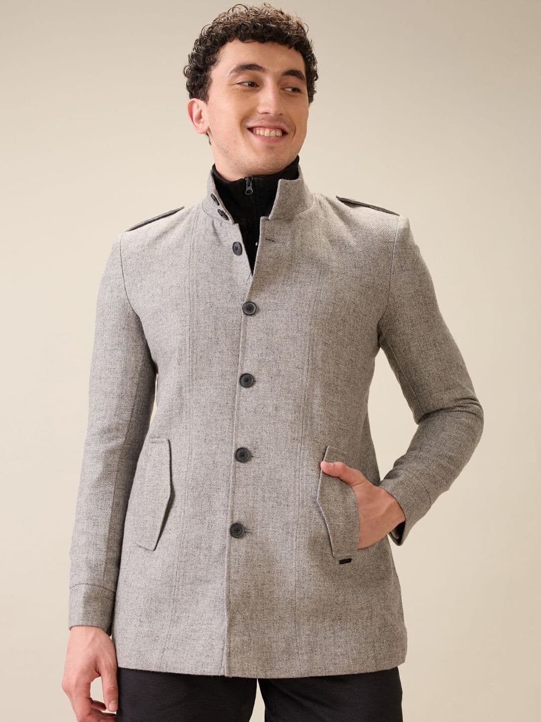 Parx Men Mock Collar Solid Tailored Jacket - view 1