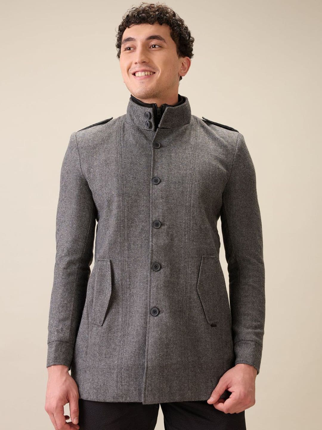 Parx Men Mock Collar Solid Tailored Jacket - view 1
