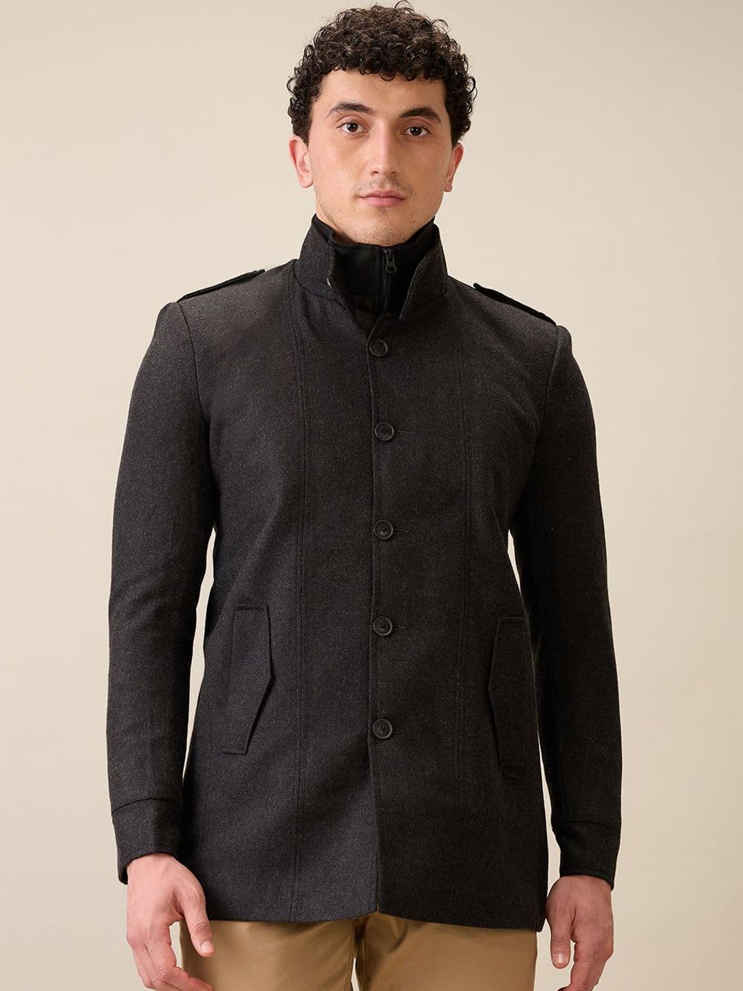 Parx Men Mock Collar Solid Tailored Jacket - view 1