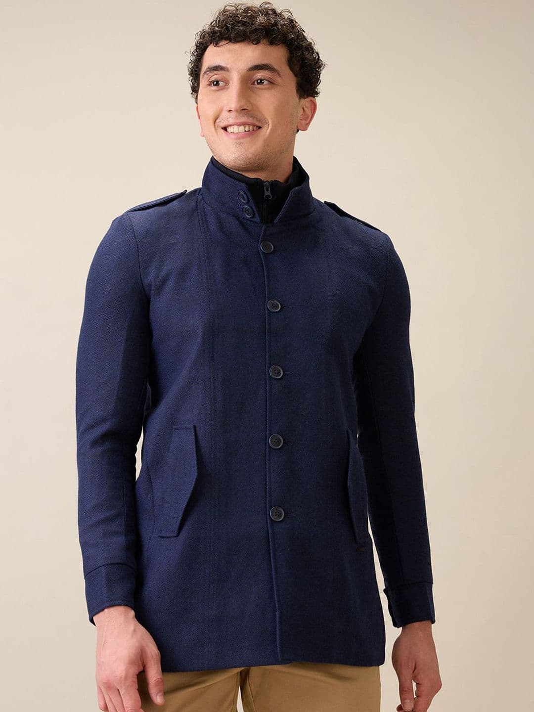 Parx Men Mock Collar Solid Tailored Jacket - view 1