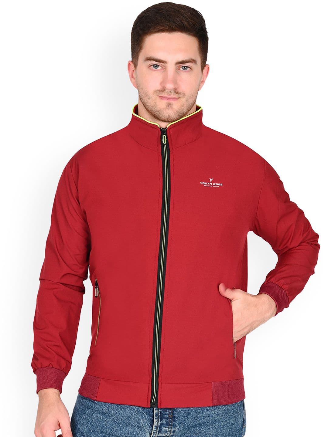 YOUTH ROBE Men Mock Collar Solid Lightweight Bomber Jacket - view 1