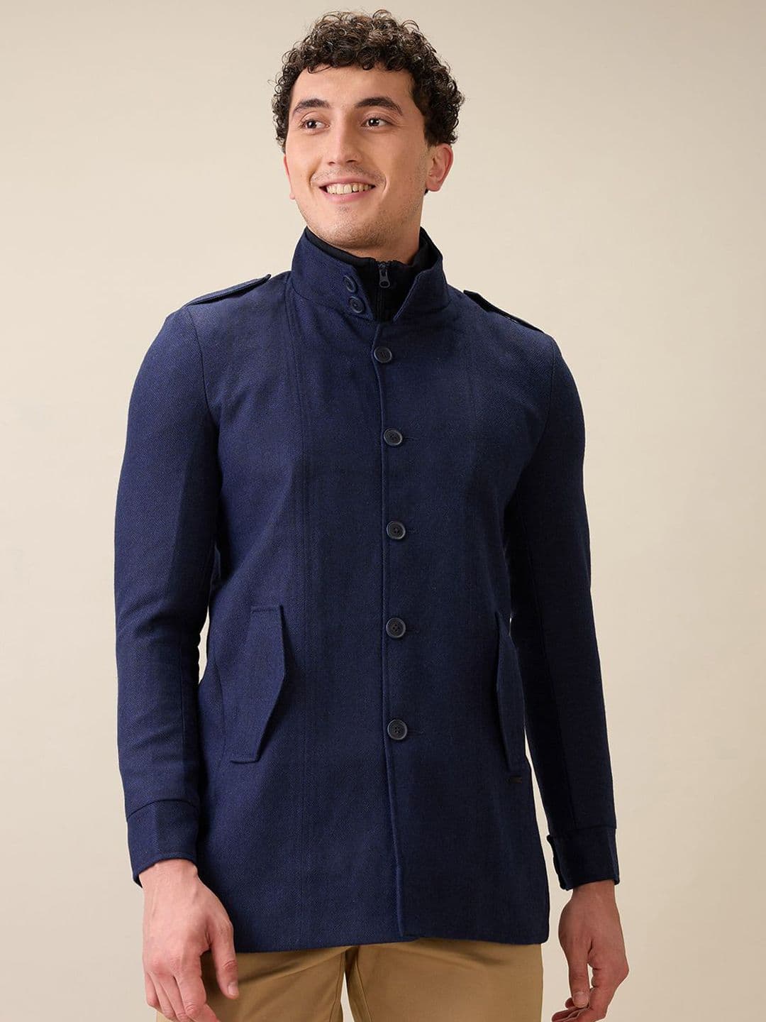 Parx Men Mock Collar Solid Tailored Jacket - view 1