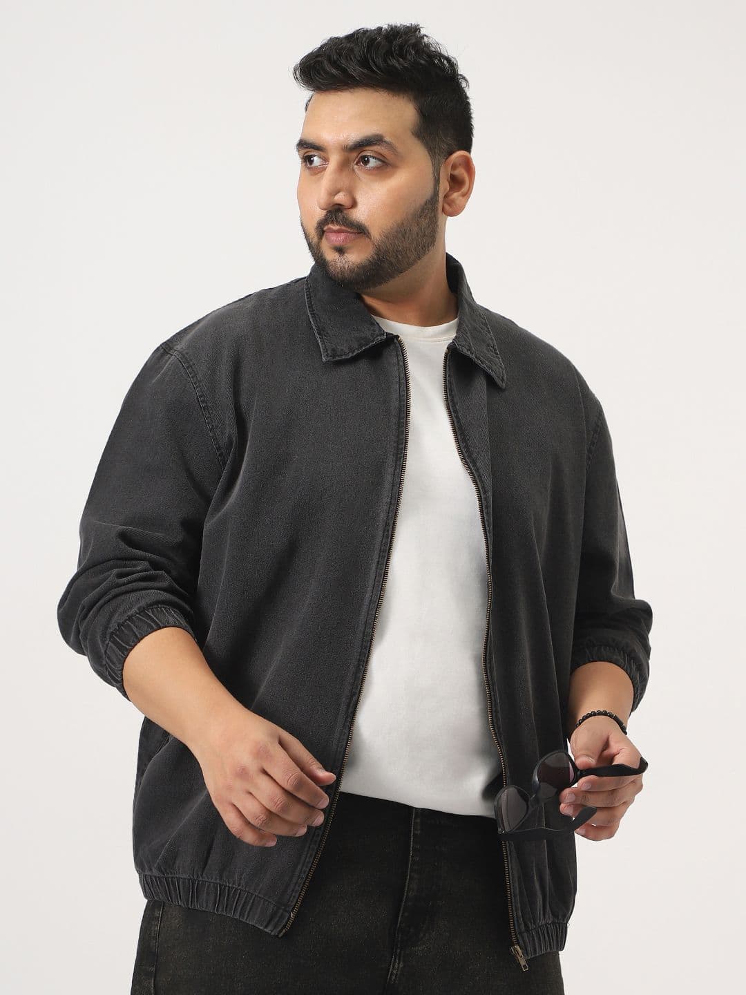 Urbano Plus Men Plus Size Relaxed Fit Full Sleeve Harrington Denim Jacket - view 1