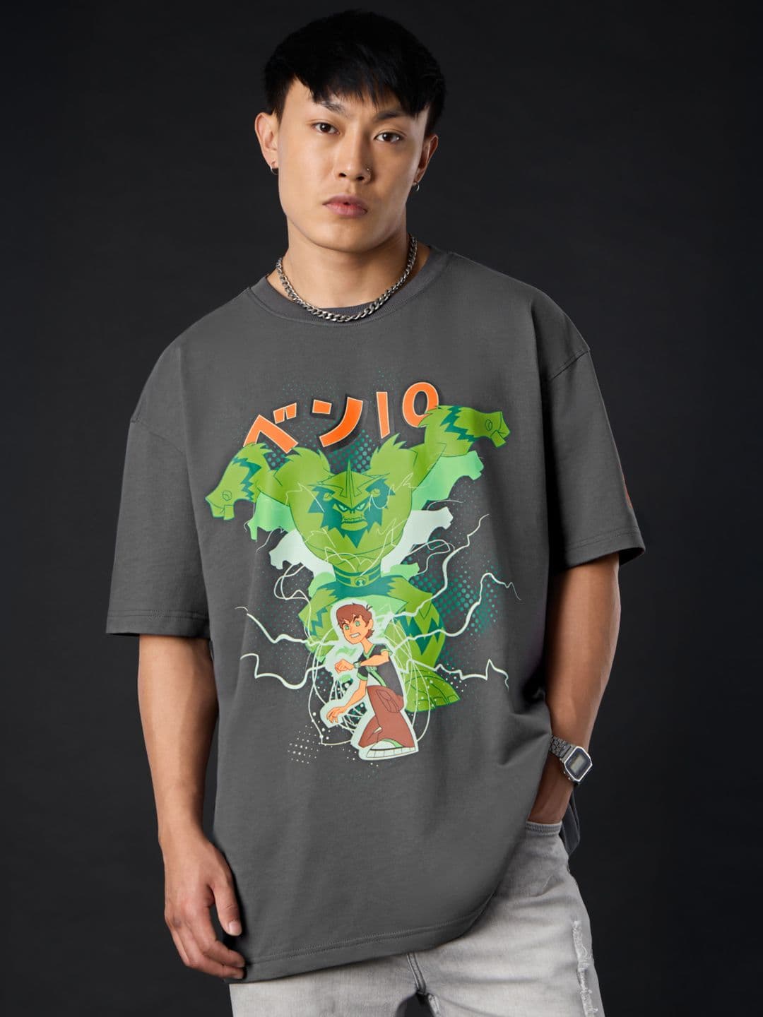 The Souled Store Men Oversized Ben 10 Charcoal Tshirts - view 1