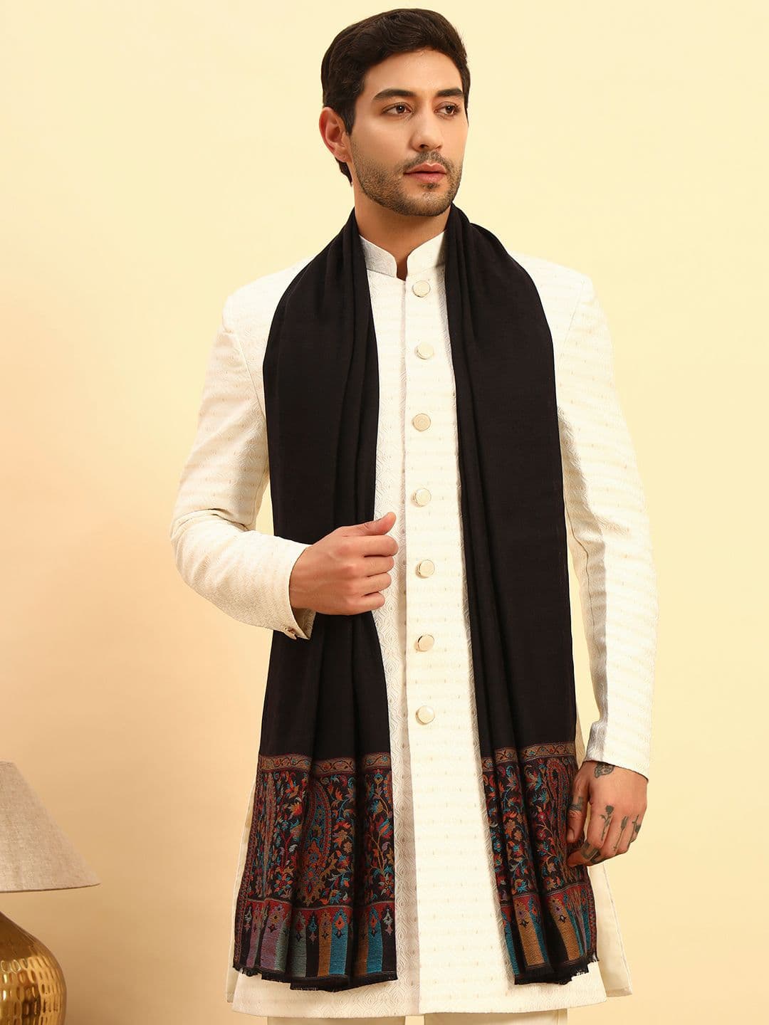Pashmoda Men Floral Woven Design Gulpari Kaani Stole - view 1