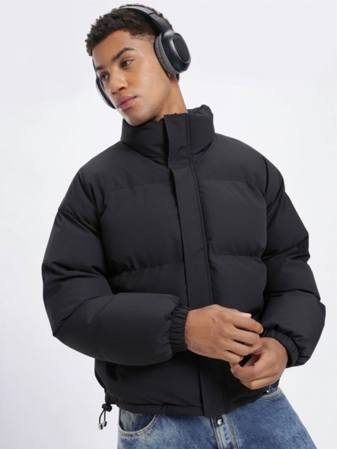 KPOP Men Mock Collar Solid Lightweight Open Front Jacket - view 1
