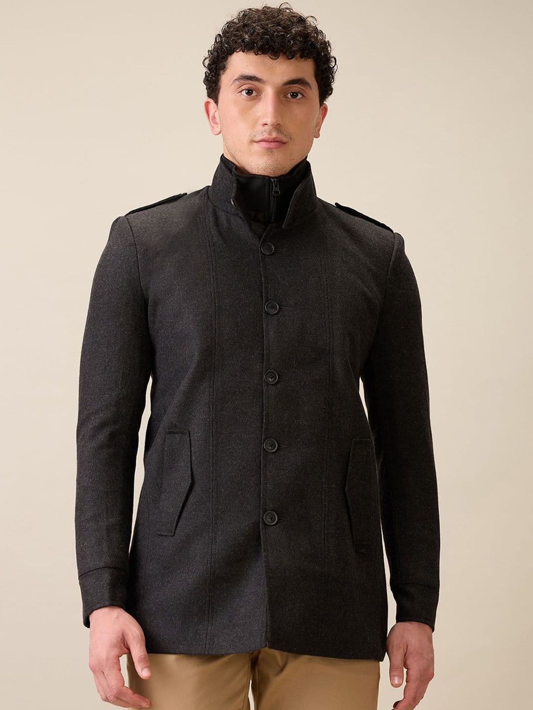 Parx Men Mock Collar Solid Tailored Jacket - view 1