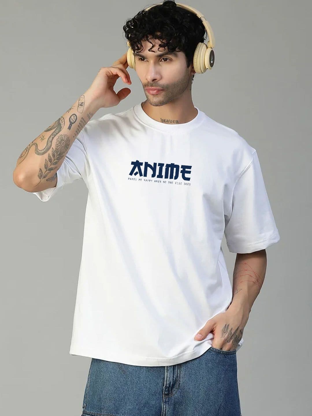 Moda Rapido White Typography Printed Round Neck Short Sleeve Cotton Oversized T-shirt - view 1