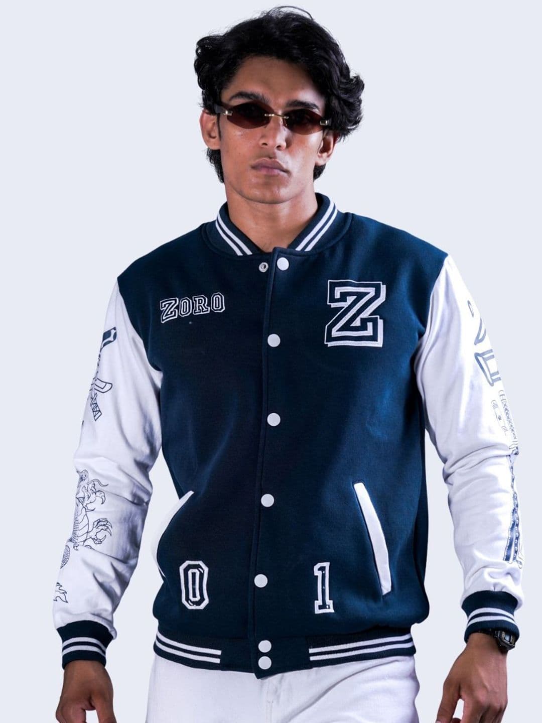 Fans Army Men Stand Collar Typography Printed Varsity Jacket - view 1