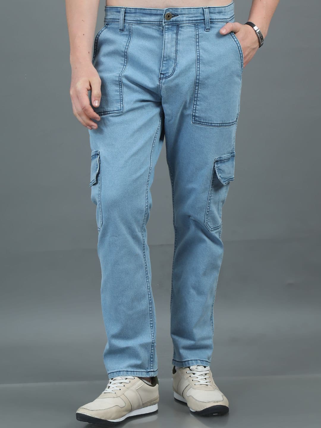 PAUL STREET Men Relaxed Fit High-Rise Stretchable Cargo Jeans - view 1