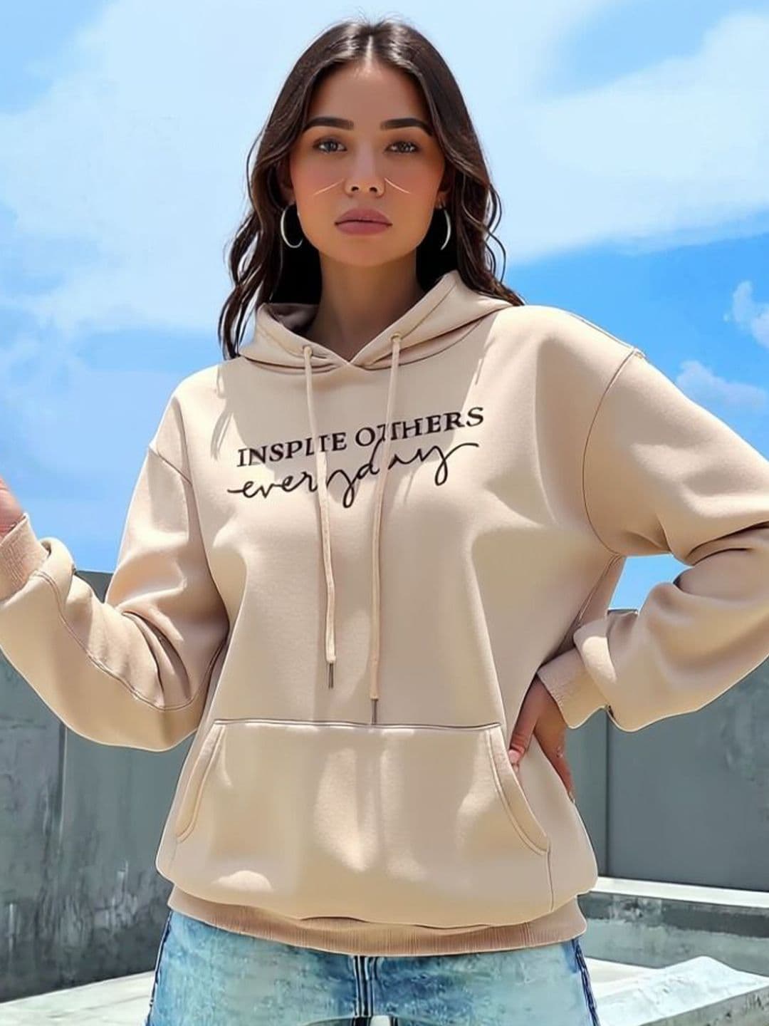 Mast & Harbour Women Typography Printed Full Sleeves Hooded Sweatshirt - view 1
