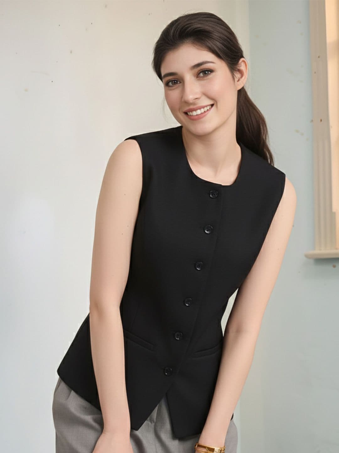 Rocksy Round Neck Slim-Fit Waistcoat - view 1