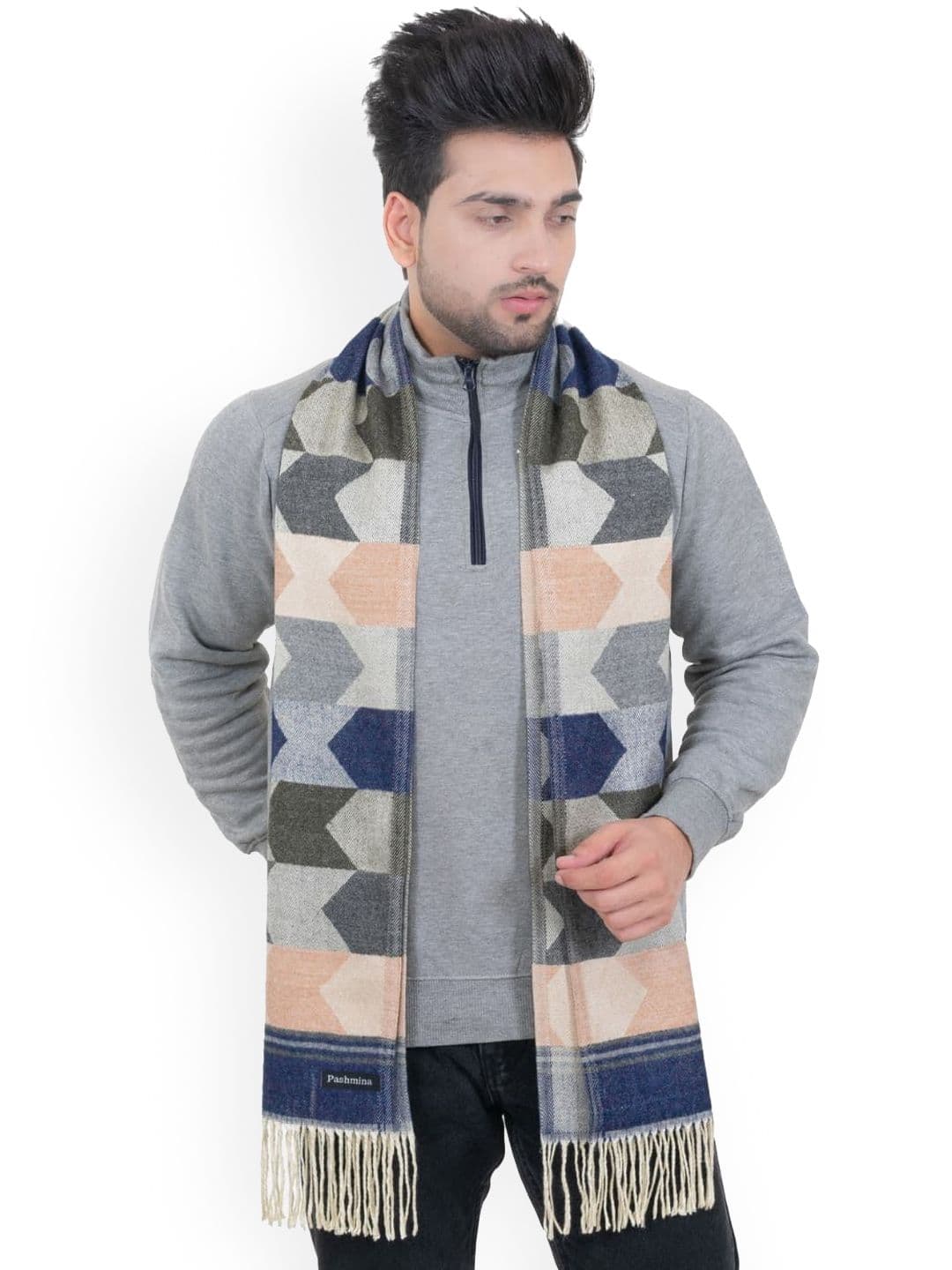 Amoldo Unisex Checked Woolen Mufflers With Fringed Border - view 1
