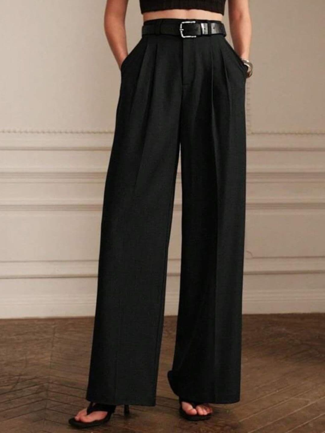 BROADSTAR Women Smart Loose Fit High-Rise Easy Wash Pleated Trousers - view 1