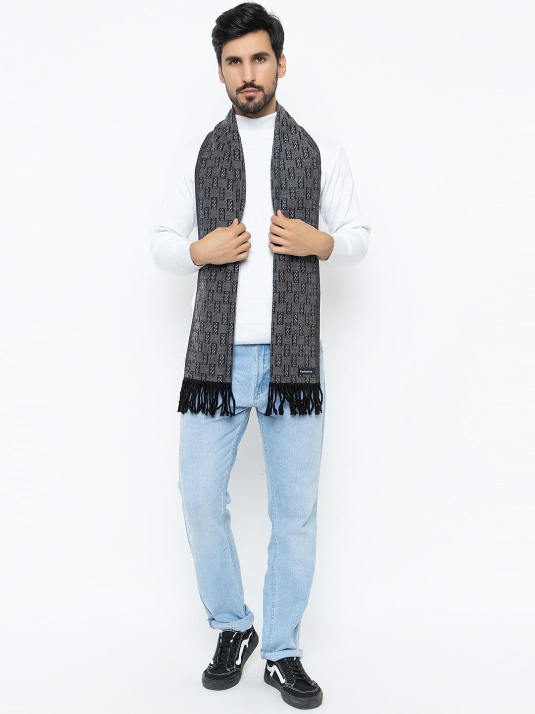 Amoldo Patterned Woolen Mufflers With Fringed Border - view 1