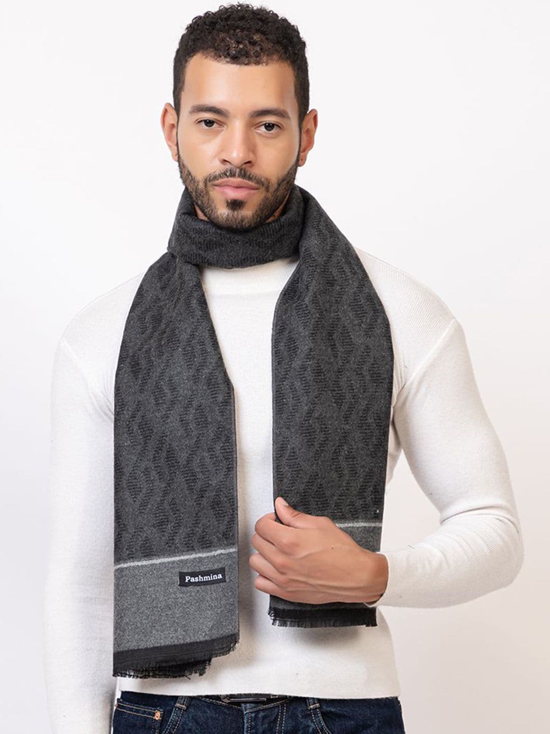Amoldo Patterned Woolen Mufflers With Fringed Border - view 1