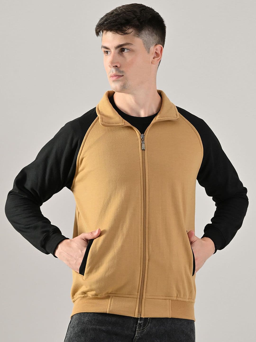 BAESD Men Stand Collar Colourblocked Lightweight Bomber Jacket - view 1