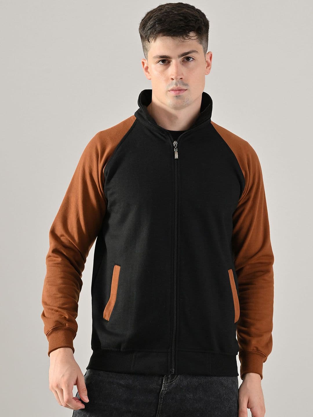 BAESD Men Stand Collar Colourblocked Lightweight Bomber Jacket - view 1