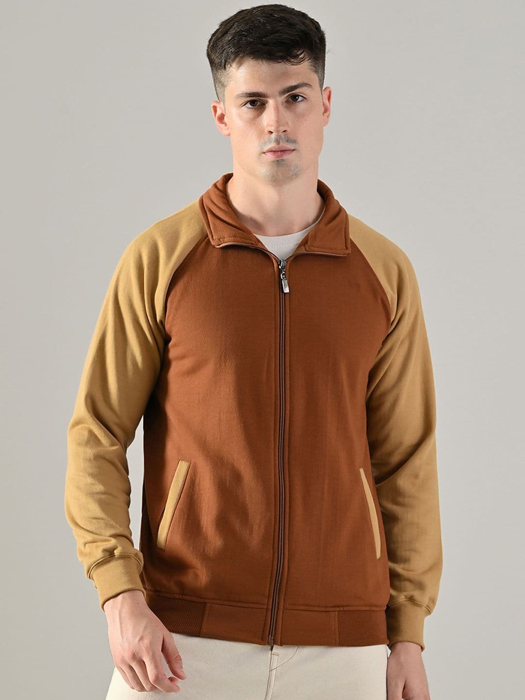 BAESD Men Stand Collar Colourblocked Lightweight Bomber Jacket - view 1