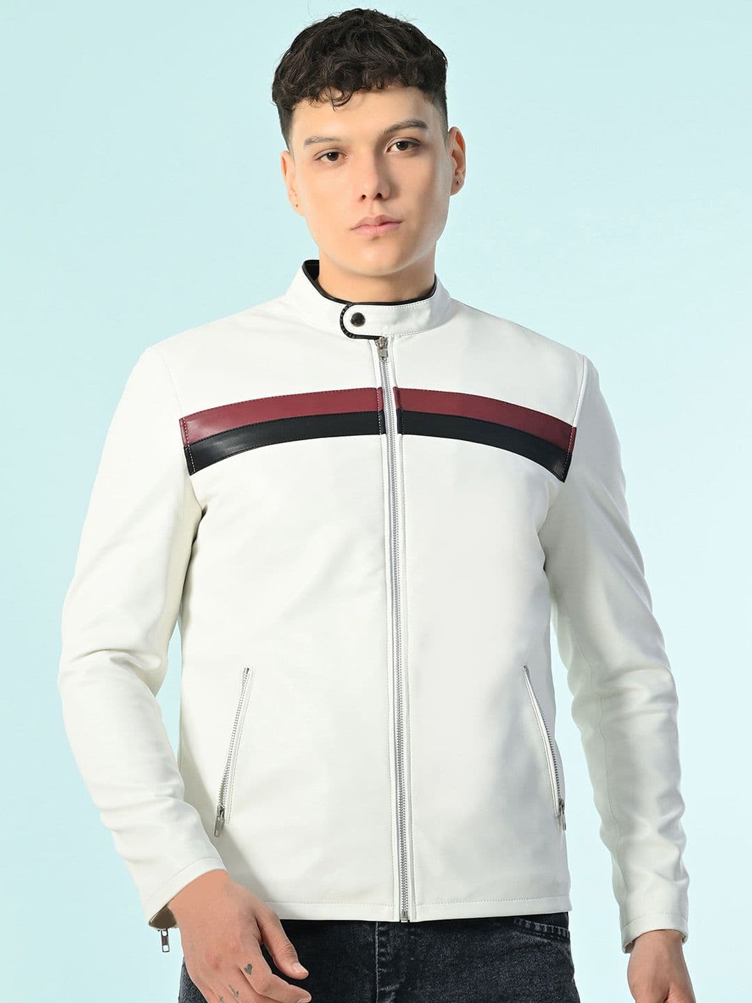 TBOJ Men Mock Collar Colourblocked Water Resistant Biker Jacket - view 1