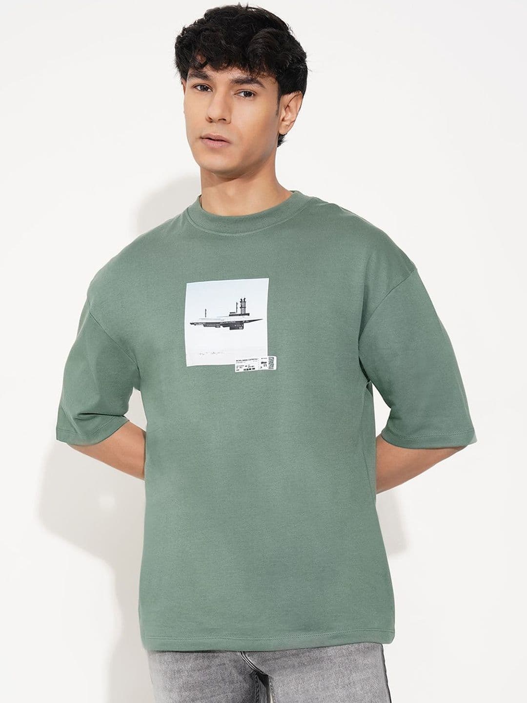 SF JEANS by Pantaloons Men Graphic Printed Round Neck Pure Cotton Relaxed Fit T-shirt - view 1