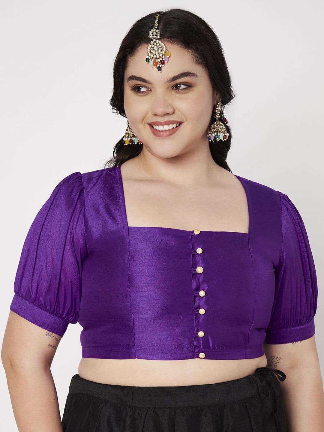 studio rasa Plus Size Women Square Neck Short Sleeves Saree Blouse - view 1