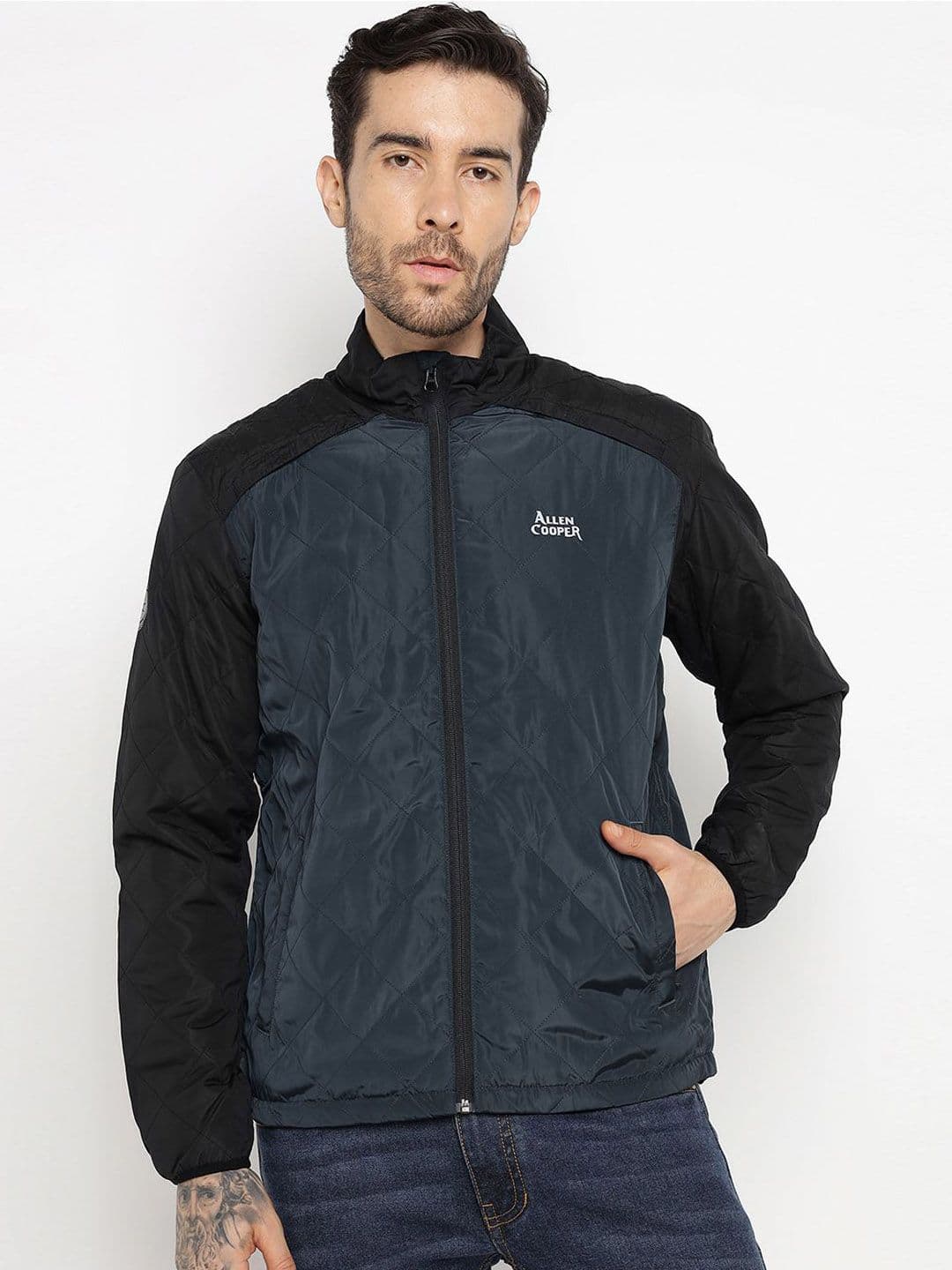 Allen Cooper Men Stand Collar Self Design Windcheater Quilted Jacket - view 1