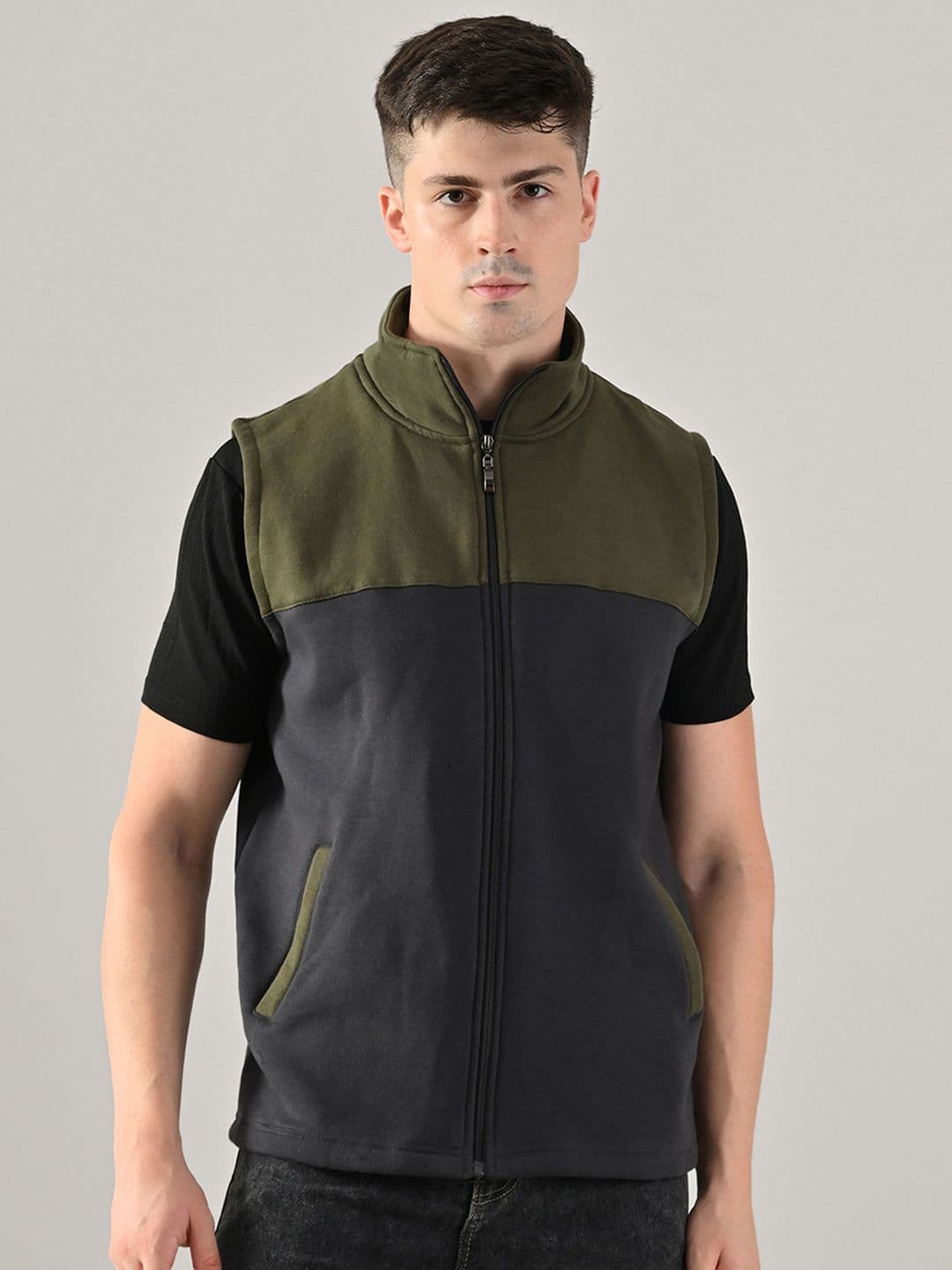 BAESD Men Stand Collar Colourblocked Lightweight Tailored Jacket - view 1