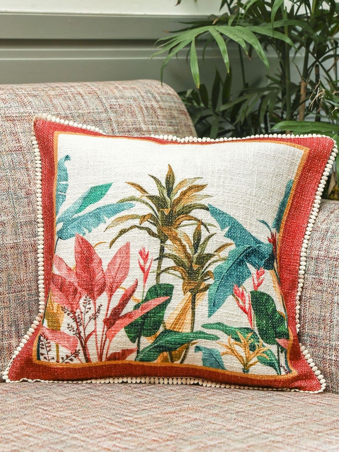 Sangria Palm Stories Cotton Square Cushion Covers - view 1