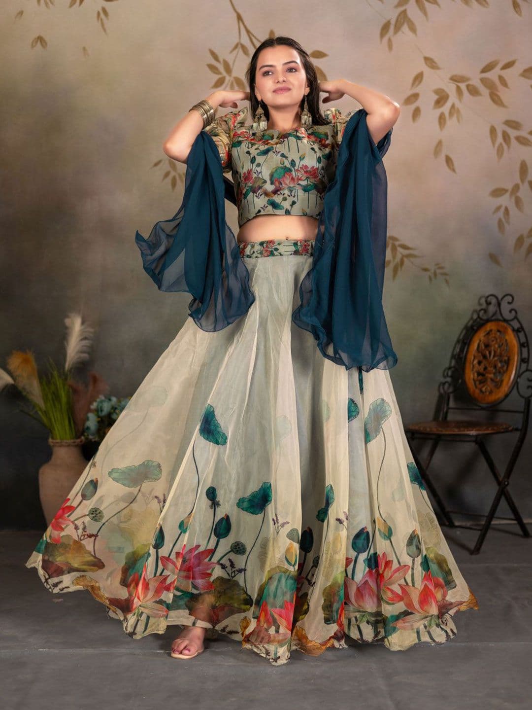 LIPS CROWN Printed Semi-Stitched Lehenga With Choli & Dupatta - view 1