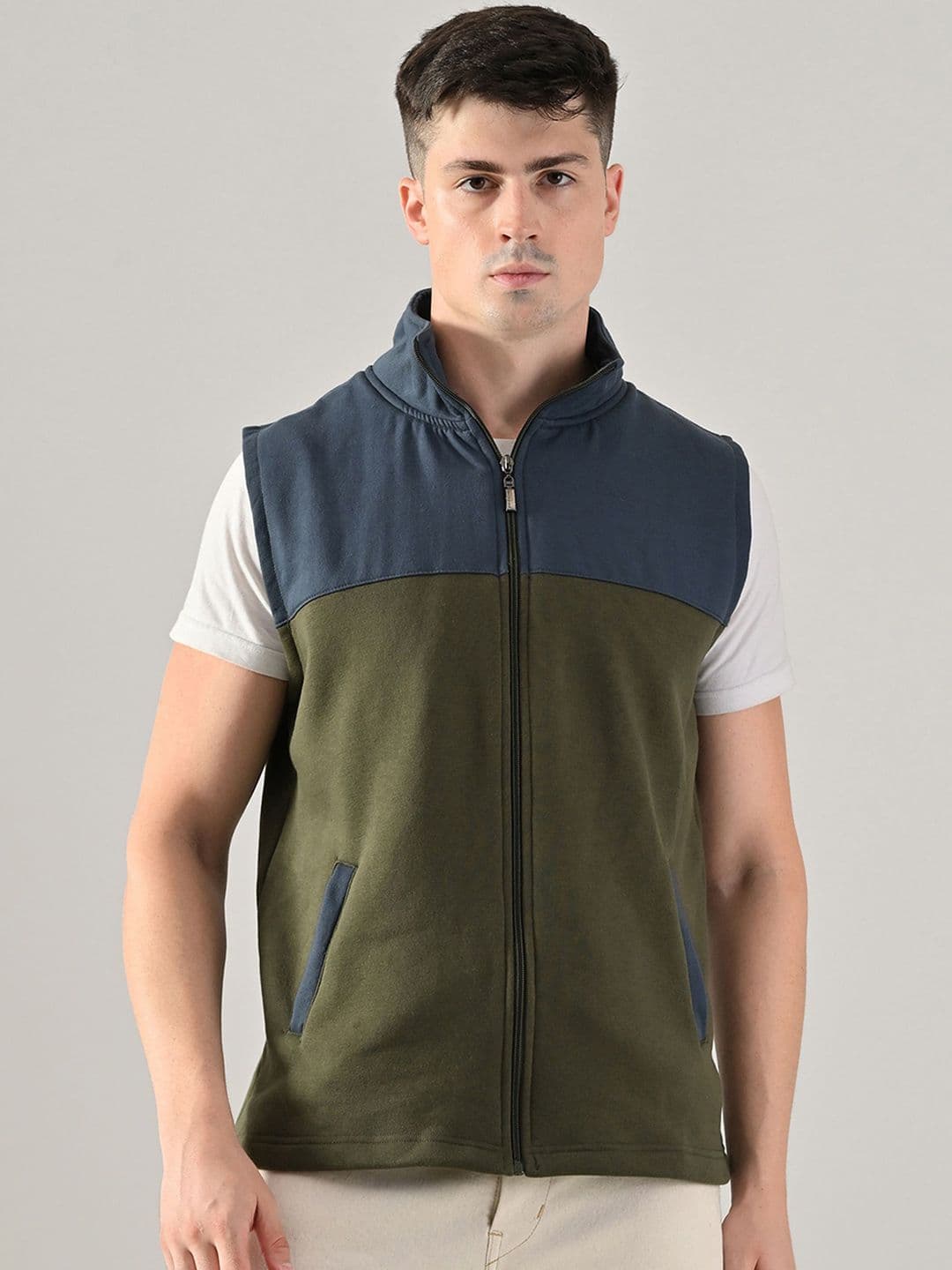 BAESD Fleece Colourblocked Stand Collar Lightweight Open Front Jacket - view 1