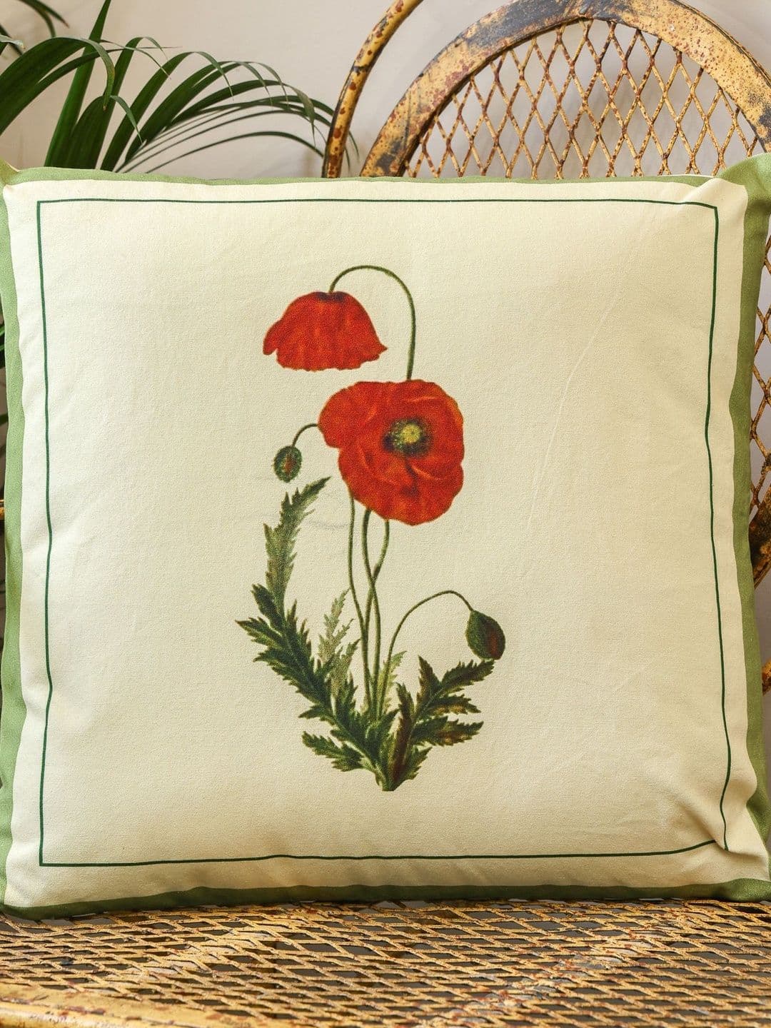 Sangria White & Red Floral Square Cushion Cover - view 1