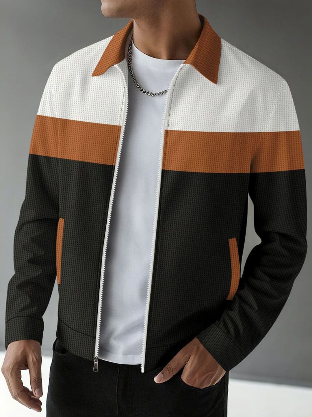 StyleCast x Revolte Men Colourblocked Stand Collar Open Front Jacket - view 1