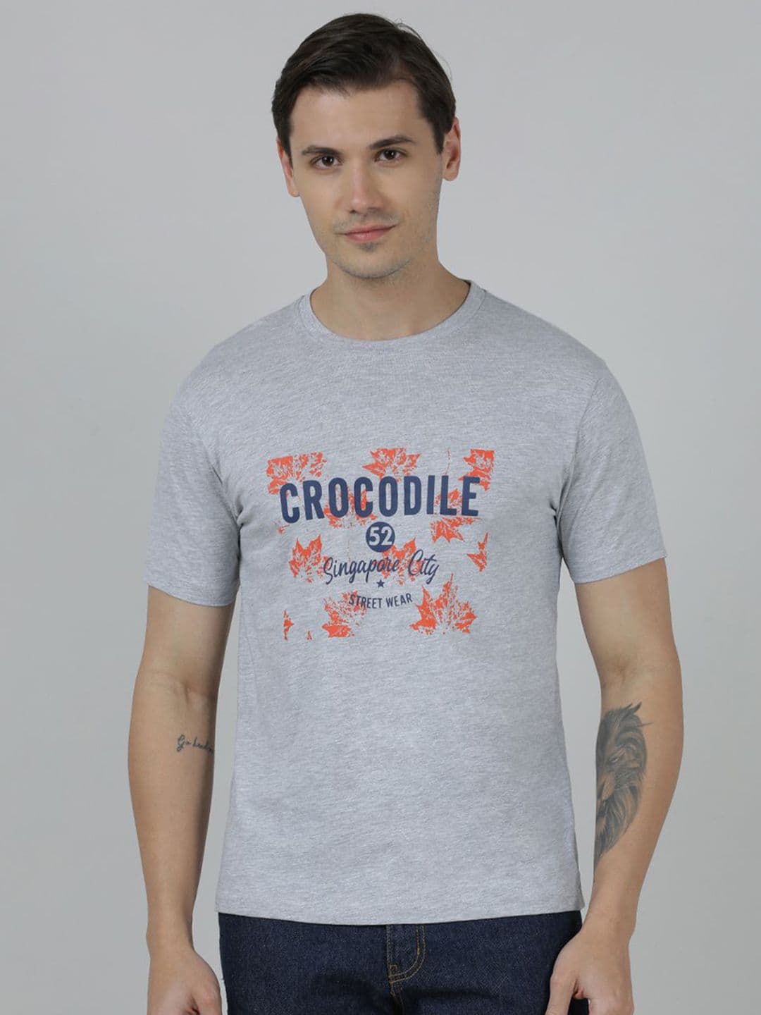 Crocodile Typography Printed Cotton Slim Fit T-shirt - view 1