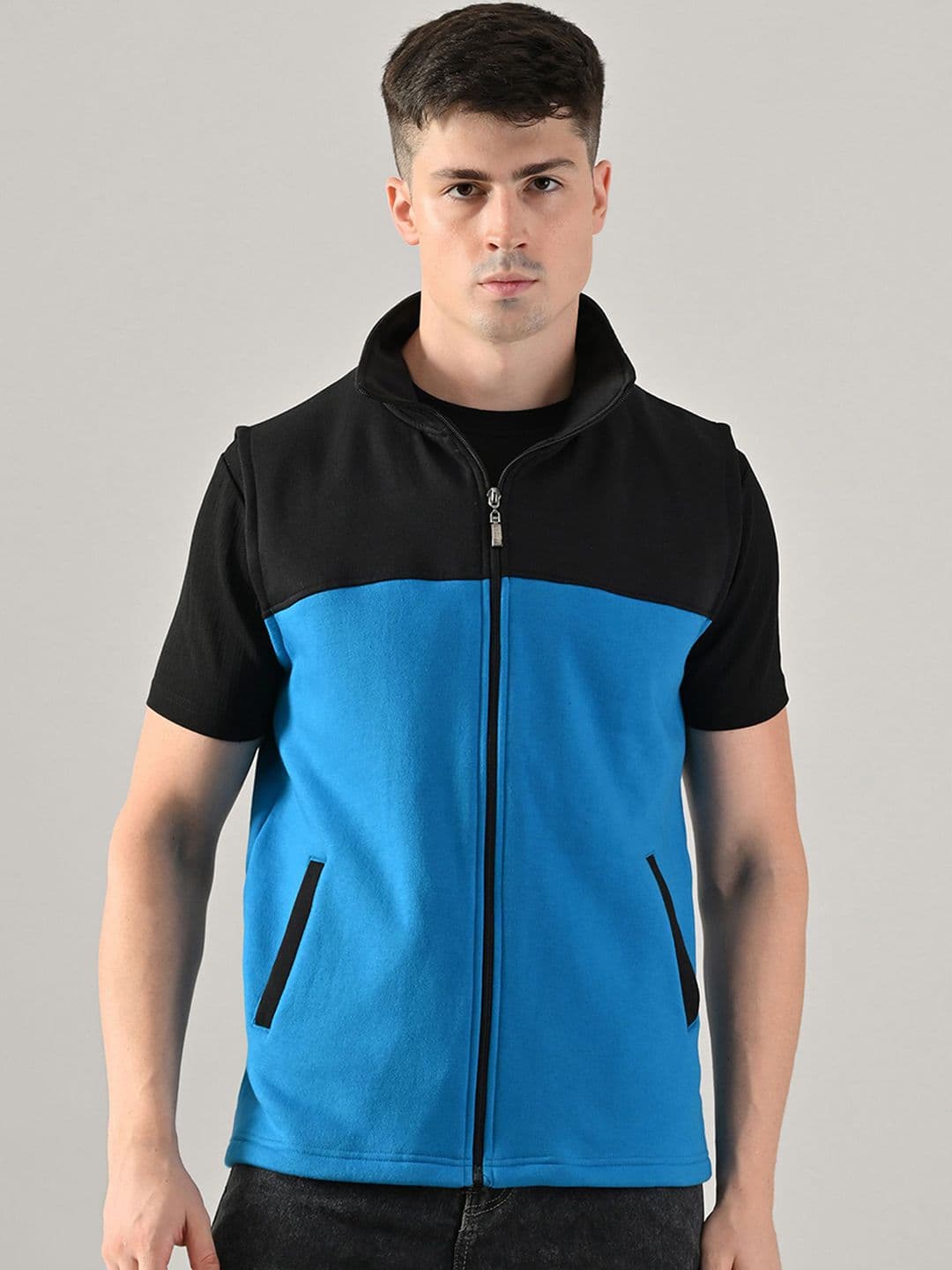 BAESD Men Stand Collar Colourblocked Lightweight Tailored Jacket - view 1
