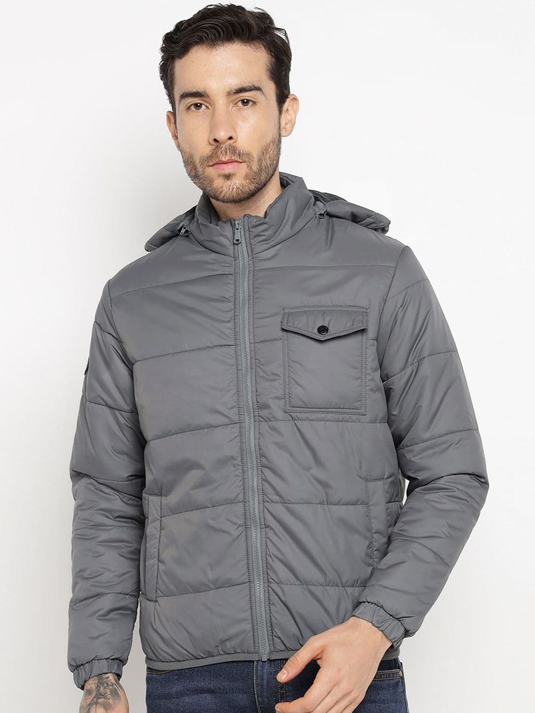 Allen Cooper Hooded Windcheater Silk Puffer Jacket - view 1