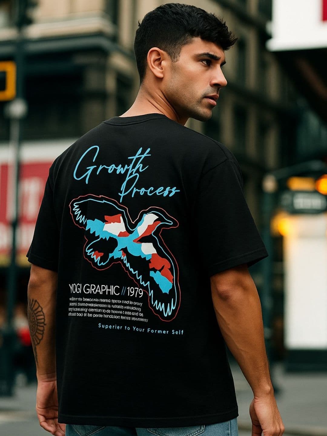 MORSE CODE Growth Process Typography Printed Oversized Cotton T-shirt - view 1