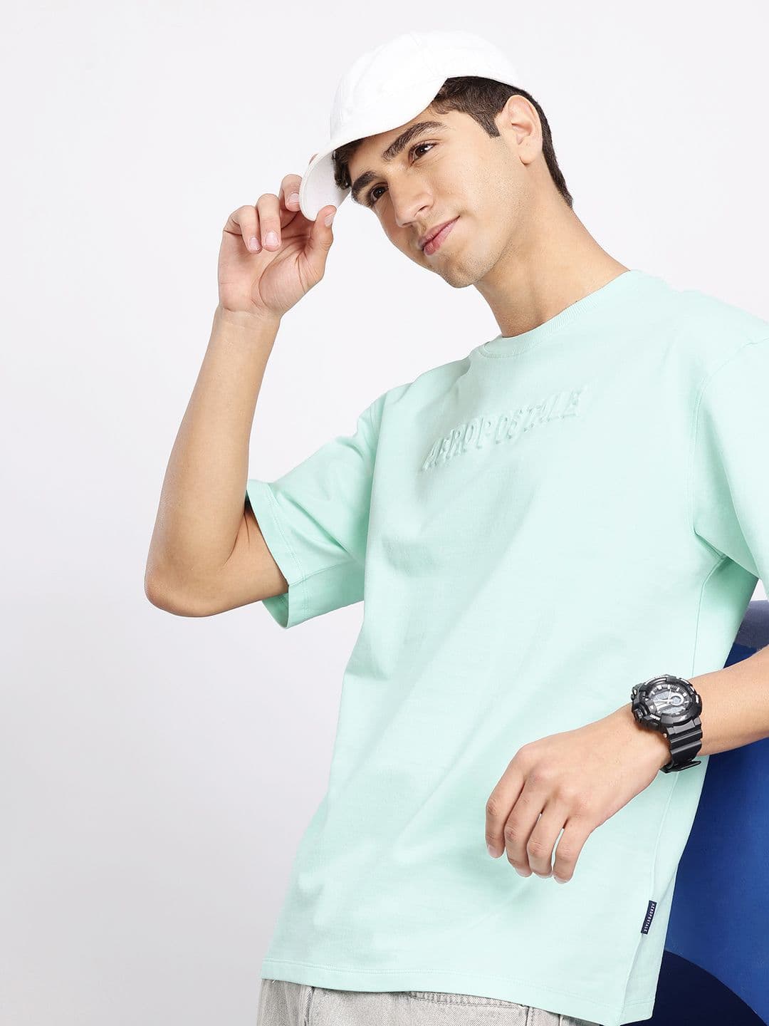 Aeropostale Brand Logo Embossed Drop-Shoulder Sleeves Pure Cotton Oversized T-shirt - view 1