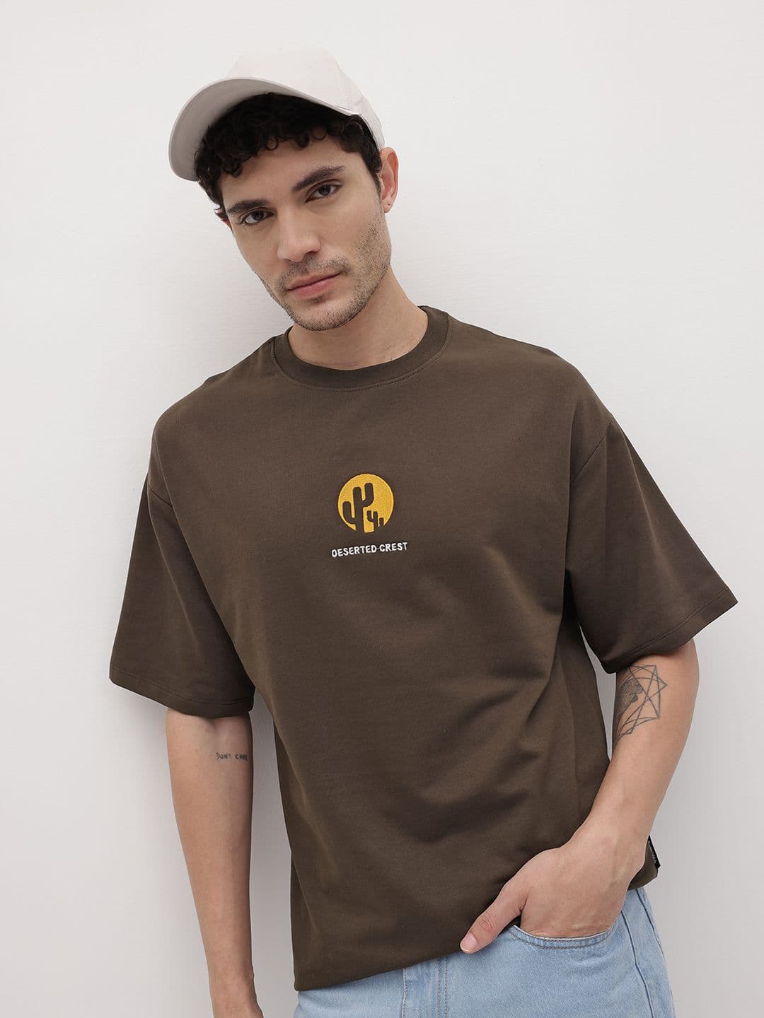 The Roadster Life Co. Applique Detail Drop-Shoulder Sleeves Oversized Terry T-shirt - view 1