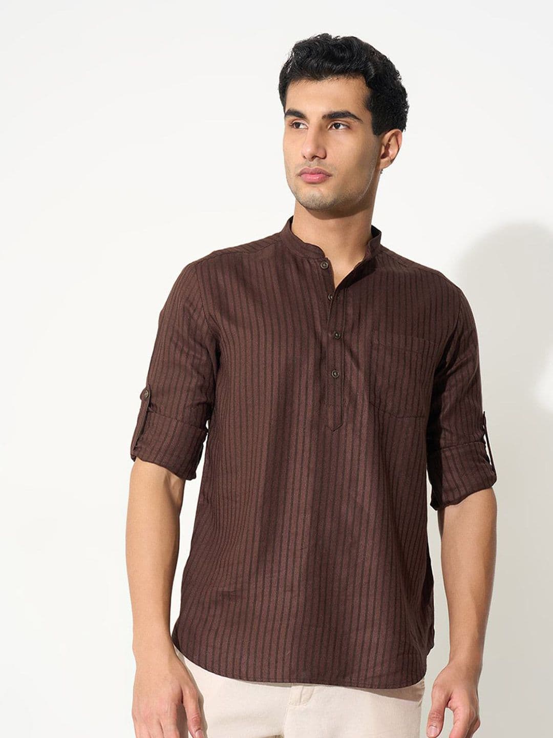 indus route by Pantaloons Men Striped Festive Pure Cotton Straight Kurta - view 1