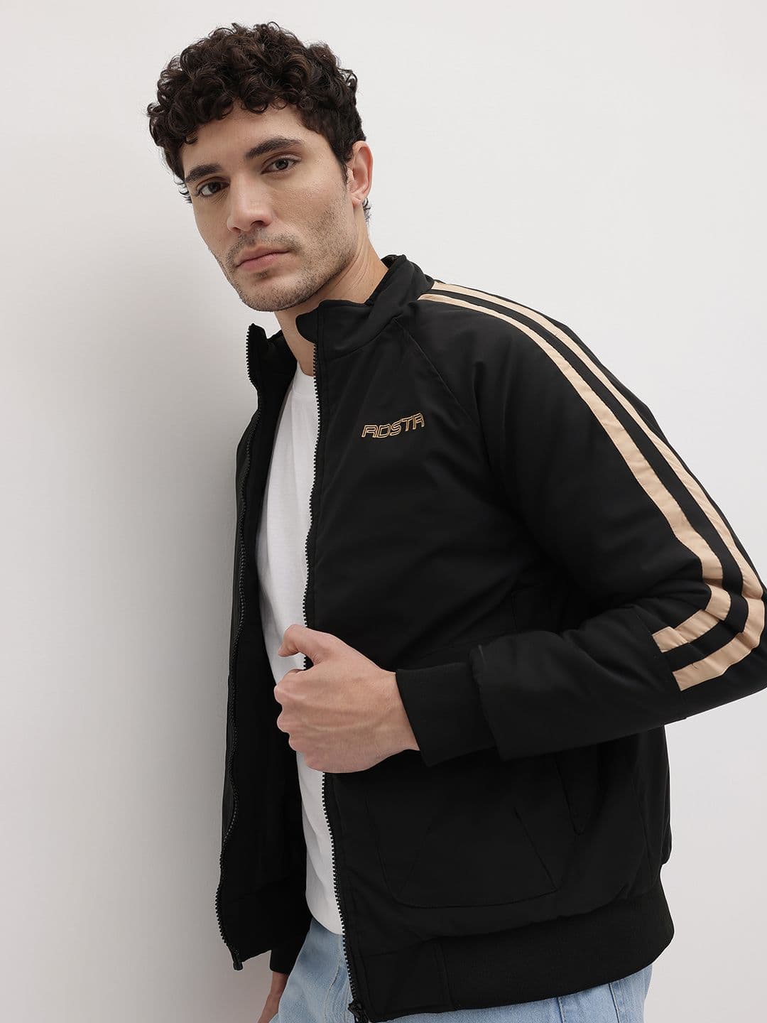 Roadster Mock Collar Side Striped Bomber Jacket - view 1