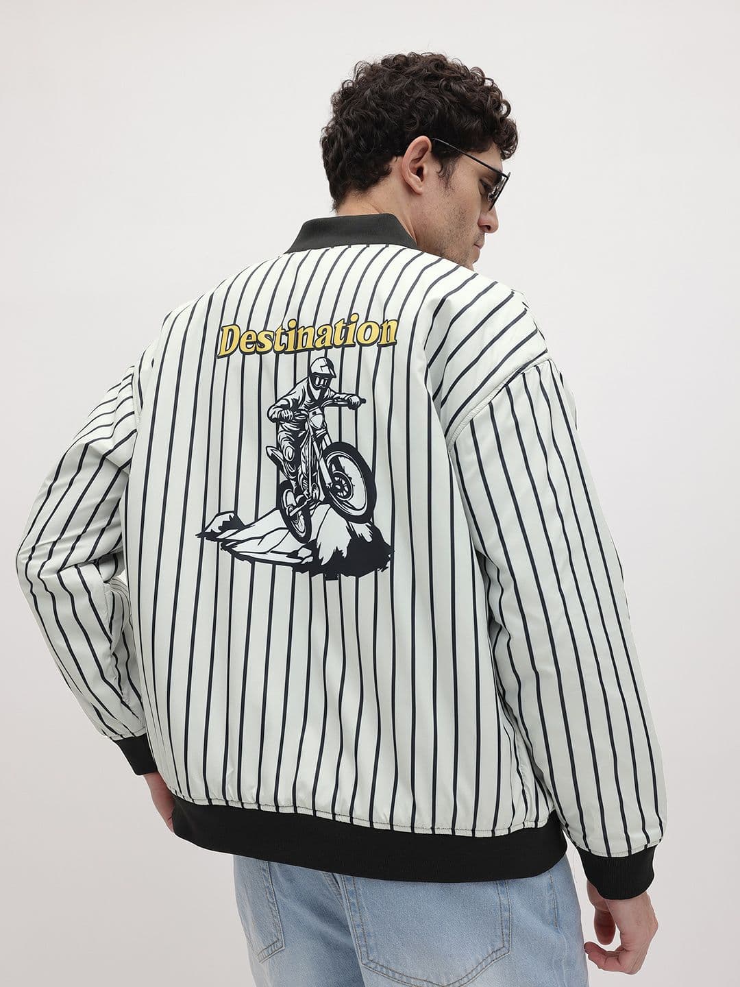 The Roadster Life Co. Striped And Graphic Printed Stand Collar Bomber Jacket - view 1