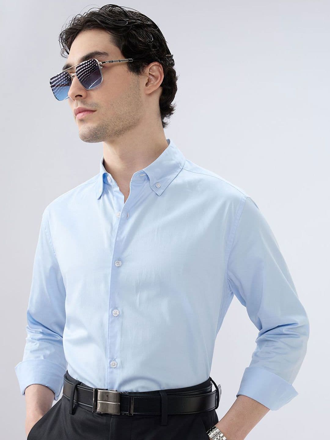 VASTRADO Men Classic Slim Fit Solid Button-Down Collar Cotton Formal Shirt - view 1