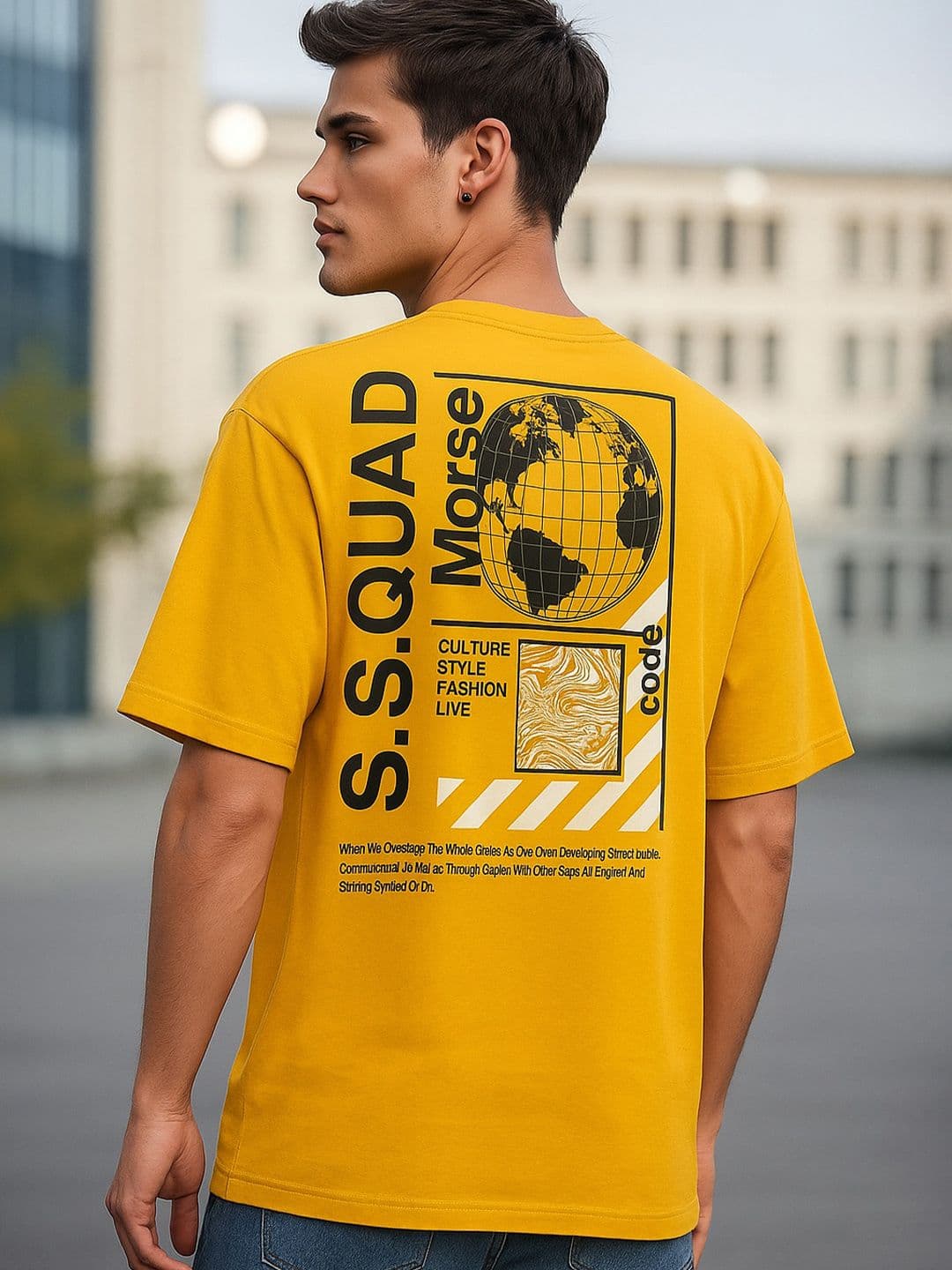 MORSE CODE Typography Printed Oversized Pure Cotton T-shirt - view 1