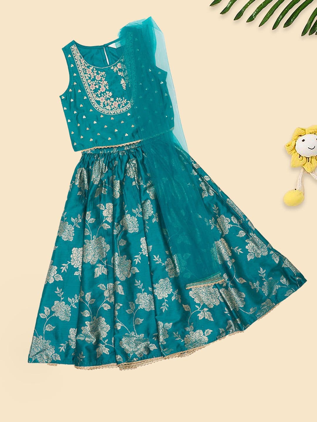 AKKRITI BY PANTALOONS Girls Embroidered Beads & Stones Lehenga Blouse & Dupatta - view 1